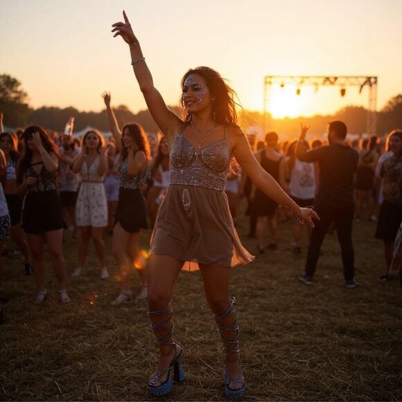 Blue Rhinestone Rave Heels – Poster Grl Knee-High Lace-Up Platforms 6" Heel 8 - Picture 3 of 5